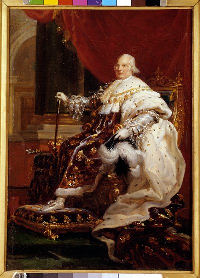 戴冠式の衣装をまとったルイ18世（1755-1824）の全身像 フランソワ・ジェラール（1770-1837）の絵画 1814年日 0.32 x 0.23 m - 戴冠式の衣装をまとったルイ18世（1755-1824）の全身像。フランソワ・ジェラール（1770-1837）の絵画 作： Baron François Pascal Simon Gérard