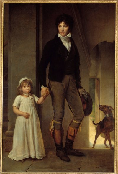 画家ジャン・バティスト・イサベイ（1767-1855）とその娘の足元の肖像 フランソワ・ジェラール（1770-1837）による絵画 1795年 日の丸。1,94x1,3 m 作： Baron François Pascal Simon Gérard