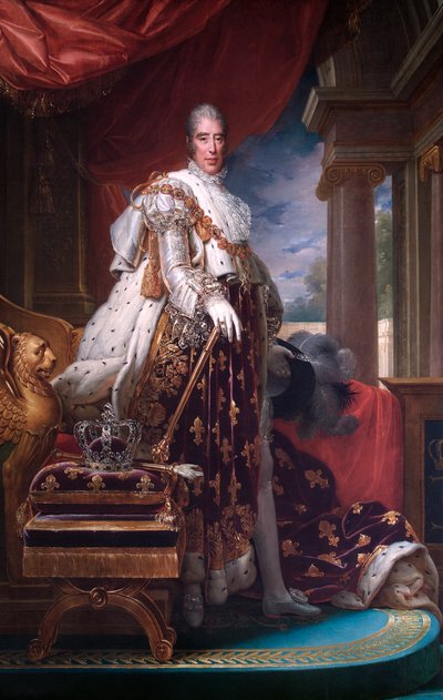 戴冠式のローブを着たフランス国王シャルル 10 世の肖像、1824 年頃。 作： Francois Pascal Simon Gerard