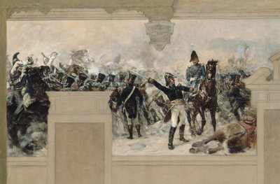 パンタン市庁舎のスケッチ：コンパンス将軍による1814年のパンタン防衛戦 作： Francois Schommer