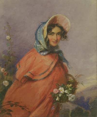 開いた風景の女性の肖像（紙にトイレ） 作： Francois Theodore Rochard
