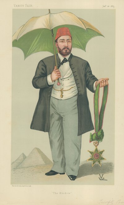 HH Mehemed Tewfik Pasha、エジプトのKhedive、The Khedive、1883年1月20日、バニティフェア漫画 作： Francois Verheyden