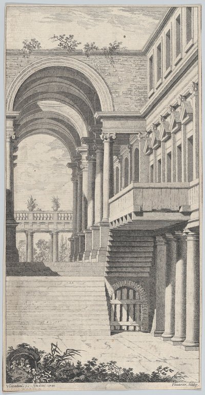 アーチのある建築図、1740年。 作： Francois Vivares