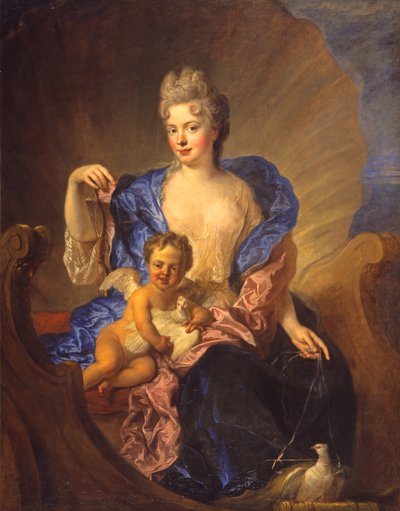 1712年から1715年頃のヴィーナスとキューピッドとしてのフォン・コーゼル伯爵夫人と彼女の息子（キャンバスに油彩） 作： Francois de Troy