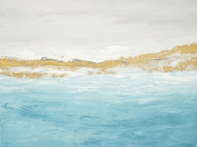 抽象画「ブルー・ゴールドの海景」 作： Françoise Wattré