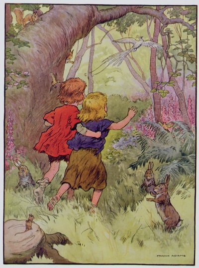 ヘンゼルとグレーテル、「美しい童謡、物語と絵の本」のイラスト、フランク・アダムス作、Blackie und Son刊 作： Frank Adams