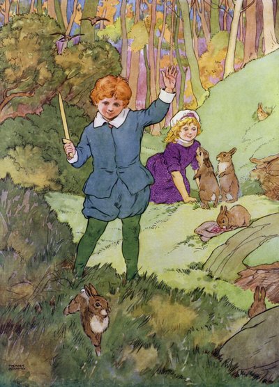 The Babes in the Wood」のイラスト（カラーリトグラフ 作： Frank Adams