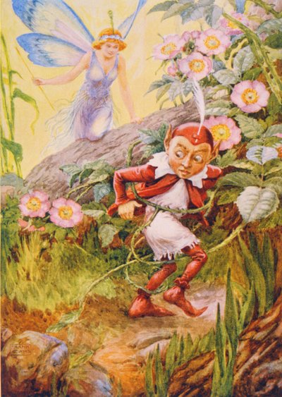 M.ドロシーベルグレイブとヒルダハートの「詩人たちの子供たちの物語」に描かれた、マイケルドレイトン（1563-1631）の「ニンフィディア」のニンフィディアとパック 作： Frank Adams