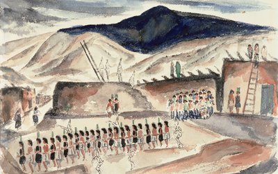 1932年以前のグリーンコーンダンス、ニューメキシコ州サンタドミンゴ、紙（WC紙） 作： Frank Applegate