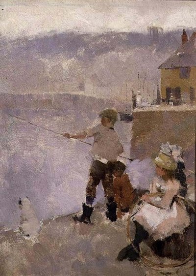 波止場での釣り 作： Frank Bramley