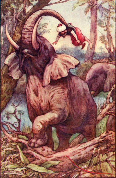 動物は私を彼の体幹に連れて行き、肩に乗せた、c1930。 作： Frank C. Pape