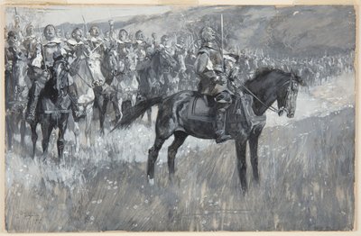 ダンバーの戦いで第117詩篇を歌うクロムウェルと部下たち 作： Frank Craig