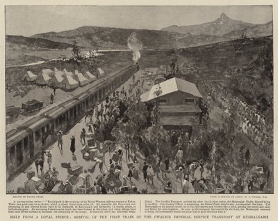 忠実な王子の助け、クシャルガルでグワリエル帝国輸送の始発列車が到着 作： Frank Craig