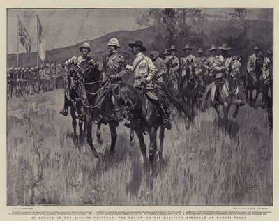 ポルトガル国王に敬意を表して、コマティポールトでの陛下の誕生日に関するレビュー 作： Frank Craig