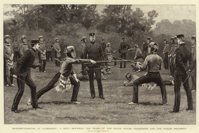 サウスウェールズ国境地帯のチームとウェールズ連隊の試合、アルダーショットでの銃剣戦 作： Frank Dadd