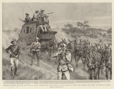 マタベレ大戦での英雄的行為、ソールズベリーロードのカフィルの遺体からメールコーチを守る 作： Frank Dadd