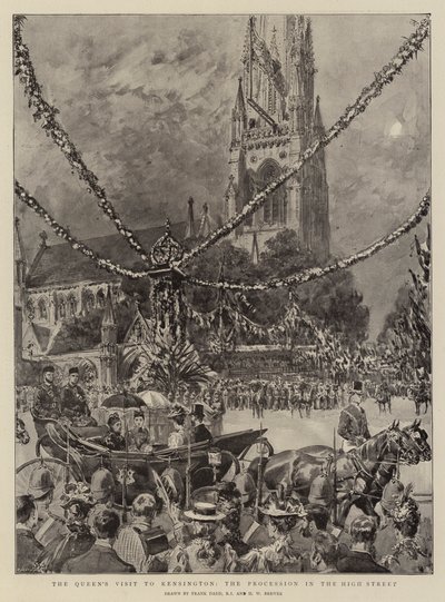 女王のケンジントン訪問、ハイストリートの行列 作： Frank Dadd