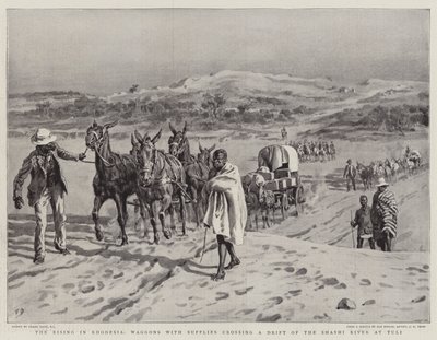 ローデシアの上昇、トゥーリのシャシ川のドリフトを横断する物資のワゴン 作： Frank Dadd