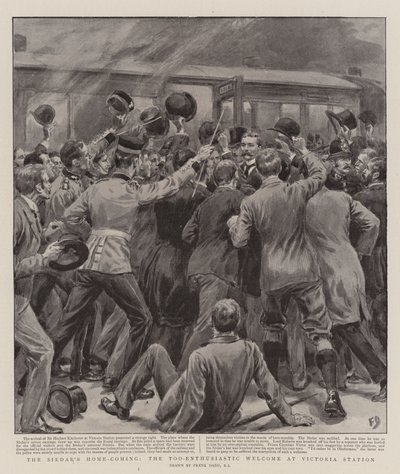ビクトリア駅でのサーダーの帰郷、熱狂的な歓迎 作： Frank Dadd