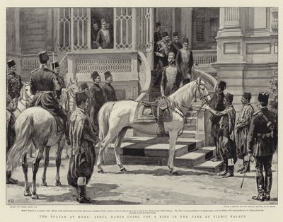 スルタンアットホーム、アブドゥルハミドはイルディズ宮殿の公園に乗るために行く 作： Frank Dadd
