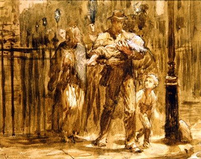 都会の家族」（鉛筆、水彩、ボディカラー、紙） 作： Frank Dicksee