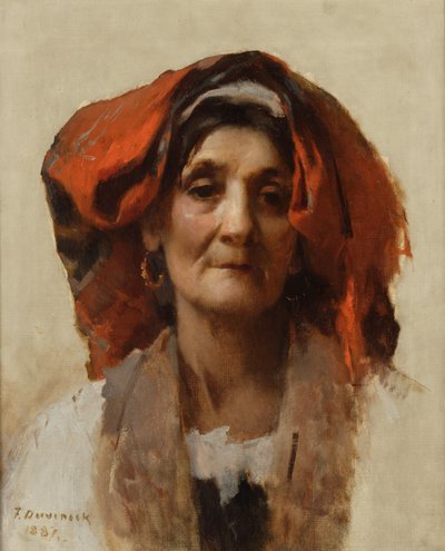 イタリアの女性の頭、1887 作： Frank Duveneck
