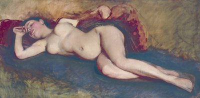 リクライニングヌード（キャンバスに油彩） 作： Frank Duveneck