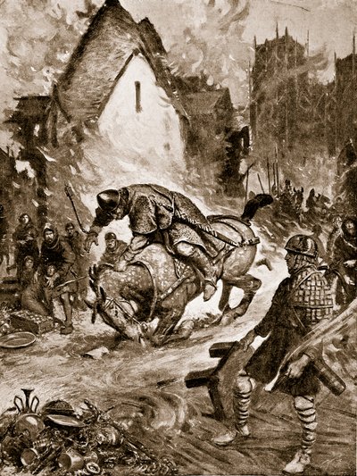 ウィリアムはマンテスで致命傷、「ハッチンソンのイギリス国民の物語」、1920年頃のイラスト 作： Frank Gillett