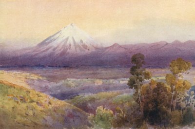 ニュージーランドエグモント山（カラーリトグラフ） 作： Frank H Wright