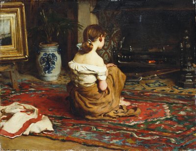 火のそばで、1878 作： Frank Holl