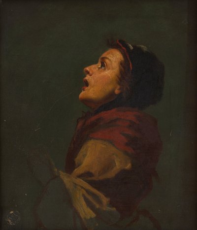 空を見上げる女性の習作（キャンバスに油彩） 作： Frank Holl