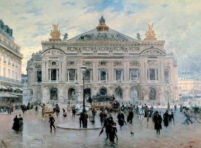 パリのオペラ座ガルニエ広場 フランク・マイヤーズ・ボッグス（1855-1926）の絵画 1900年 個人蔵 - パリのオペラ座ガルニエ広場（または「グランド・オペラ・ハウス」）。フランク・ボッグス（1855-1926）の絵画 作： Frank Myers Boggs
