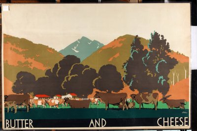 バターとチーズ、シリーズ「Buy New Zealand Produce」より [6319386]（カラーリトグラフ） 作： Frank Newbould