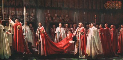 「バス騎士団の設置、王の供物」、1928 作： Frank O Salisbury