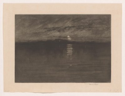湖のある夜景 疲れた月が欠けていたとき、ドート 作： Frank Short (signed by artist)