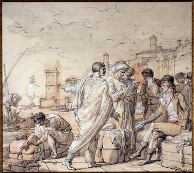 マルセイユ港の波止場にいるネゴシアンたち フランソワ・アンドレ・ヴァンサン（1746-1816）によるスケッチ 18世紀 マルセイユ海洋博物館 作： François André Vincent