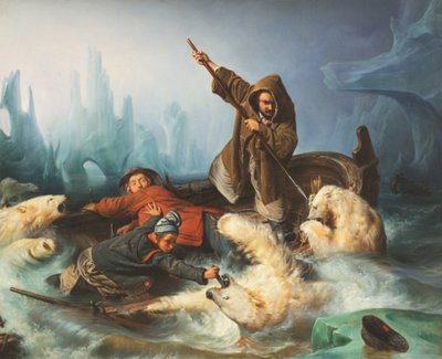 戦うホッキョクグマ（1839年 作： François August Biard