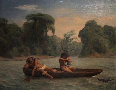 フランス語： Deux indiens dans un canoë / カヌーに乗った2人のインディアン 作： フランソワ・オーギュスト・ビアール