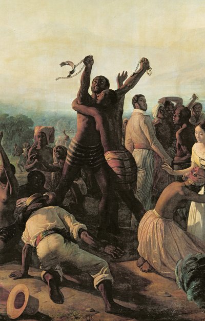1849年4月23日、フランス植民地における奴隷制度廃止の宣言 作： François Auguste Biard