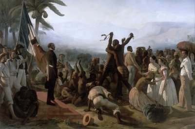 1848年4月27日、フランス植民地における奴隷制度廃止の宣言 作： François Auguste Biard