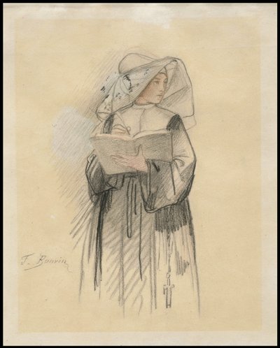 本とペンを持った尼僧、1827-87年 作： François Bonvin