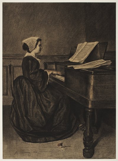 スピネットの女、1860年。 作： François Bonvin