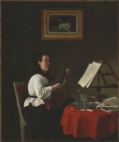 マンドリンを持つ若い女性、ルイソン・ケーラーの肖像、c。 1873-1874。 作： François Bonvin