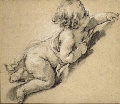 右にリクライニングするPutto（紙にチョーク） 作： François Boucher
