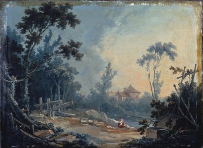 遠くに建物がある森の風景 作： François Boucher