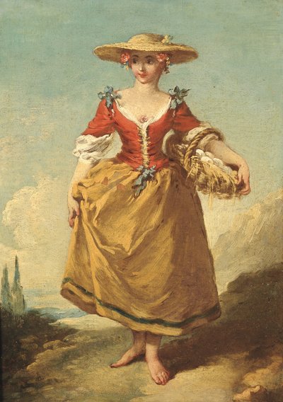 卵のかごを運ぶ農民の少女（キャンバスに油彩） 作： François Boucher