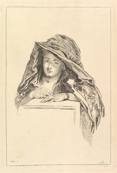 フード付きマントを身に着けている女性の胸像、18世紀。 作： François Boucher