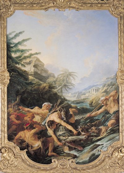 クロコダイルハント（キャンバスに油彩） 作： François Boucher