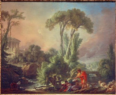 古代寺院のある川の風景 作： François Boucher