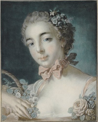 フローラの頭、1769年（パステル調の彫刻） 作： François Boucher